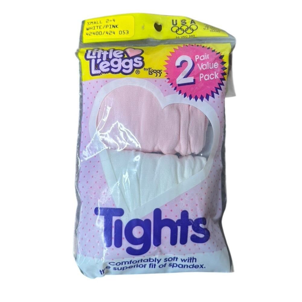 Vintage Little Leggs 2 Pr Tights White Pink Little Girls Nylons Tights Size 2-4